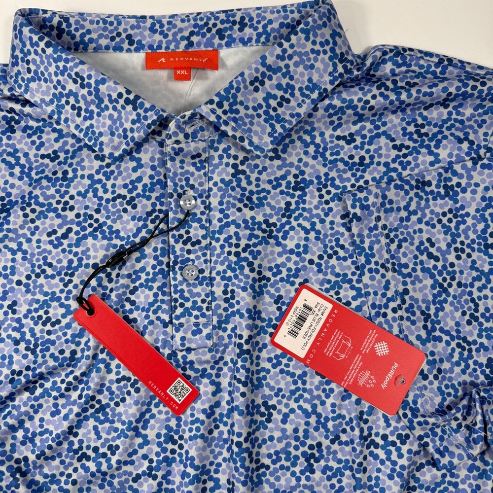 Redvanly Fourcy Polo Blue Lavender Polka Dot AOP Mens XXL Golf Shirt Performance